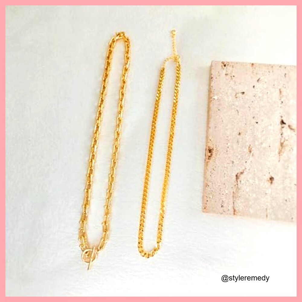 14K Gold Plated Layered Necklace Set with Toggle Clasp - Picture 6 of 7